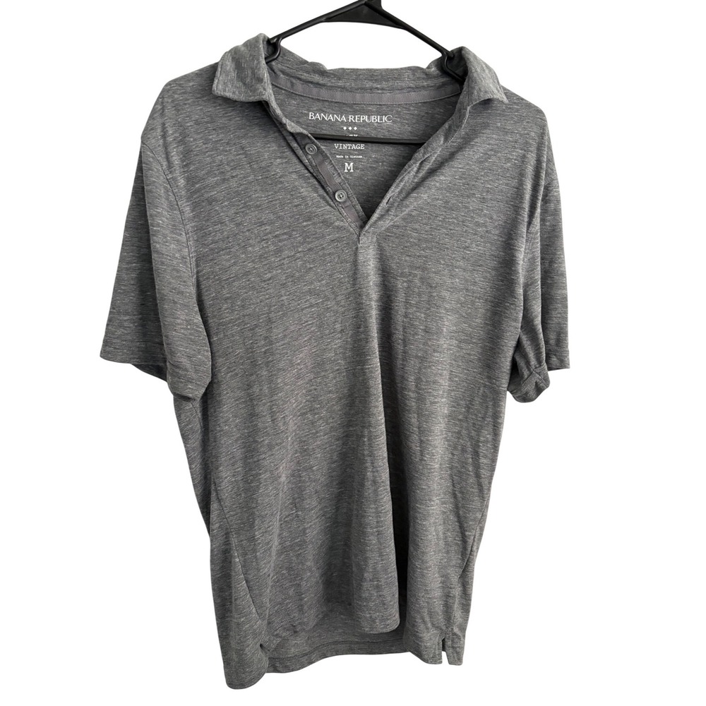 Banana Republic Vintage Mens Charcoal Grey Heather Short Sleeve Polo Shirt M